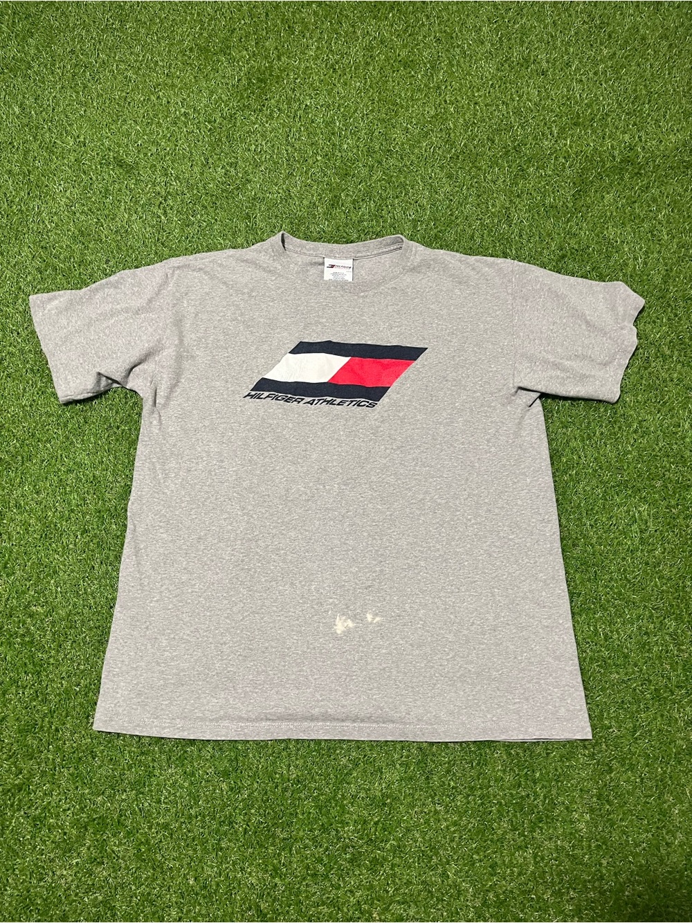 Tommy Hilfiger Gray Short-Sleeve Tee with Red, White & Navy Logo